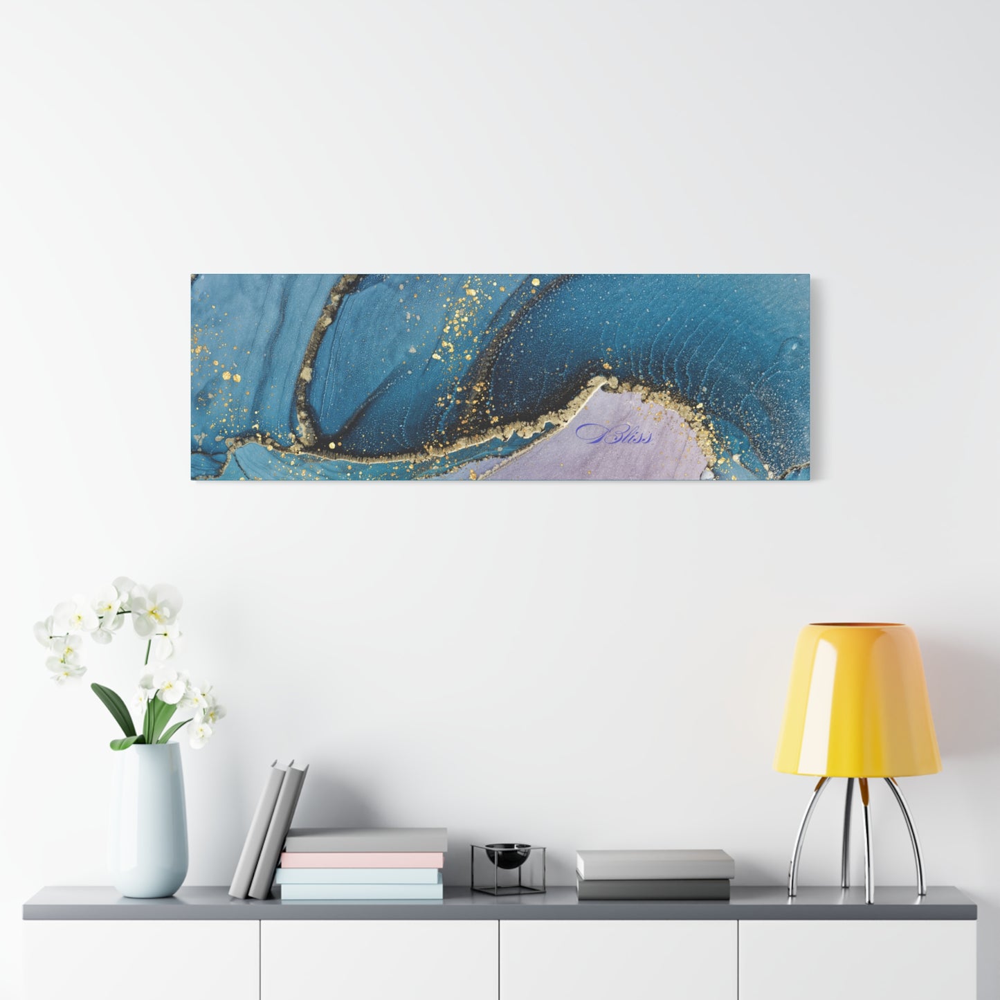 Canvas Wall Art, Abstract Ocean Wave, Modern Decor, Home Office, Gift for Her, Blue Gold Artwork, Living Room Wall Decor