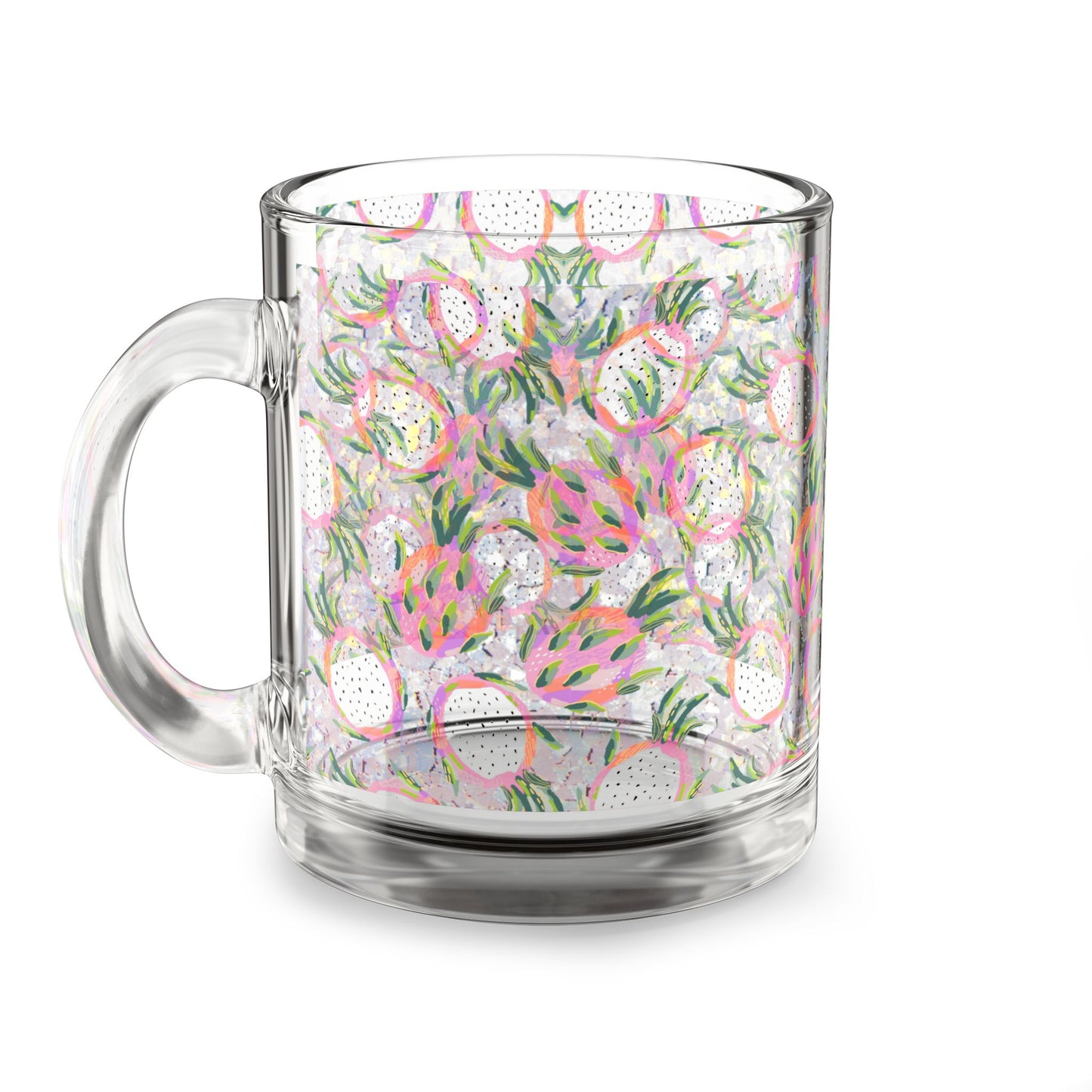 Exotic Fruit Pattern Glass Mug 10oz Clear Coffee Tea Cup