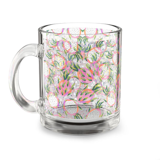Exotic Fruit Pattern Glass Mug 10oz Clear Coffee Tea Cup