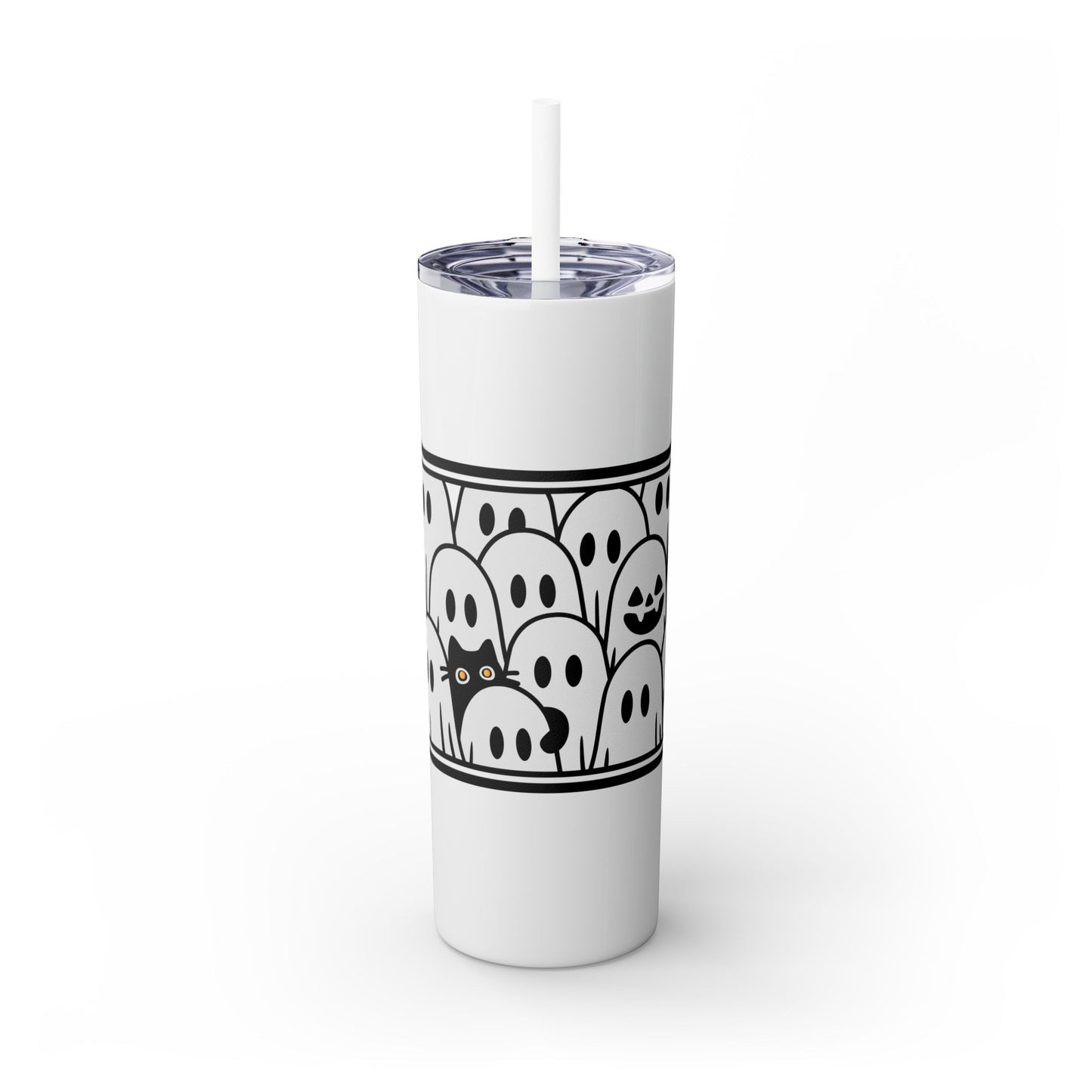 Halloween Ghost Tumbler, 20oz Skinny Tumbler with Straw, Cute Fall Drinkware, Spooky Gifts for Kids, Ghost Lovers, Cozy Decor