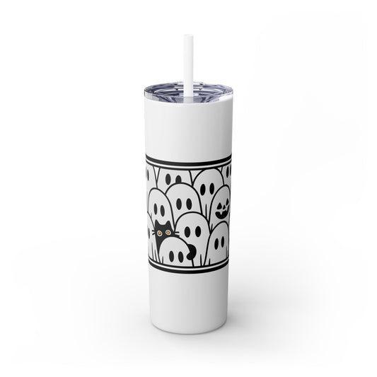 Halloween Ghost Tumbler, 20oz Skinny Tumbler with Straw, Cute Fall Drinkware, Spooky Gifts for Kids, Ghost Lovers, Cozy Decor