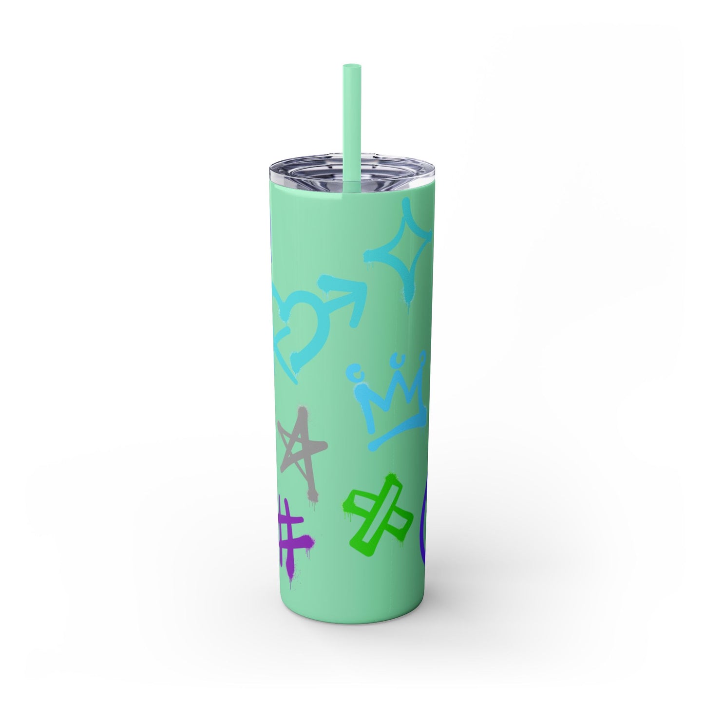Trendy Skinny Tumbler with Straw, 20oz | Unique Graffiti Style Drinkware for Teens, Gifts, Parties, and Everyday Use