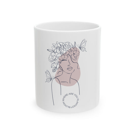Floral Butterfly Woman Art Love Ceramic Mug - Boho Gift, Coffee Mug, Tea Lover Gift, Home Decor, Self-Care, Inspirational Quote