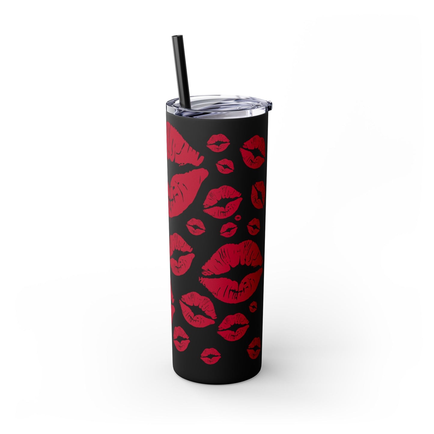 Red Lips Kiss Mark Skinny Tumbler, 20oz | Kiss Print Drinkware | Cute Gift for Her | Travel Mug | Valentine's Day, Wedding Favor