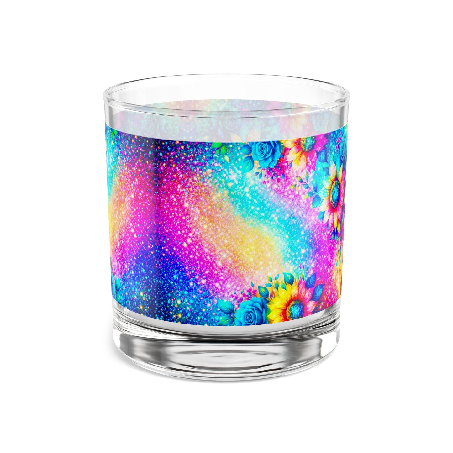 Rainbow Sunflower Galaxy Rocks Glass 10oz