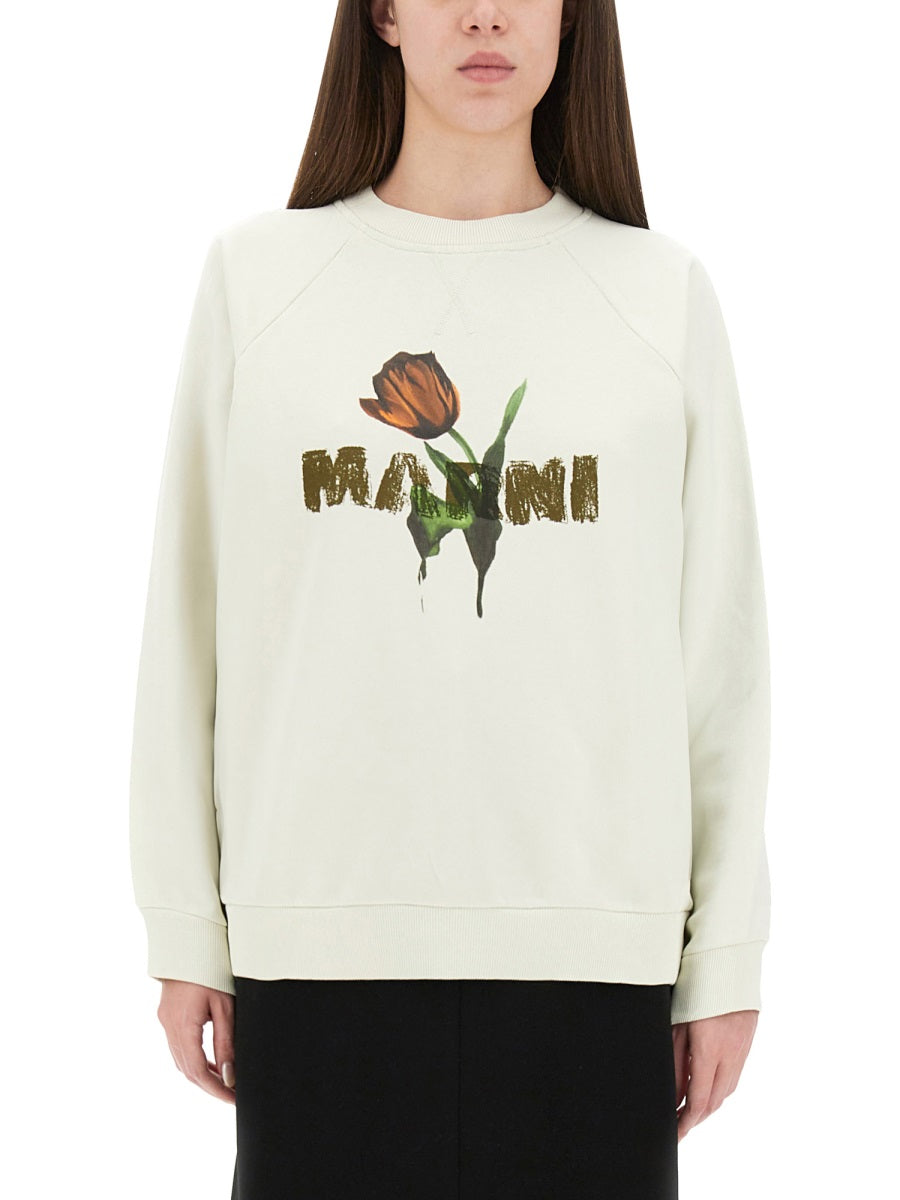 Marni Women White Cotton Sweatshirt With Tulip Print