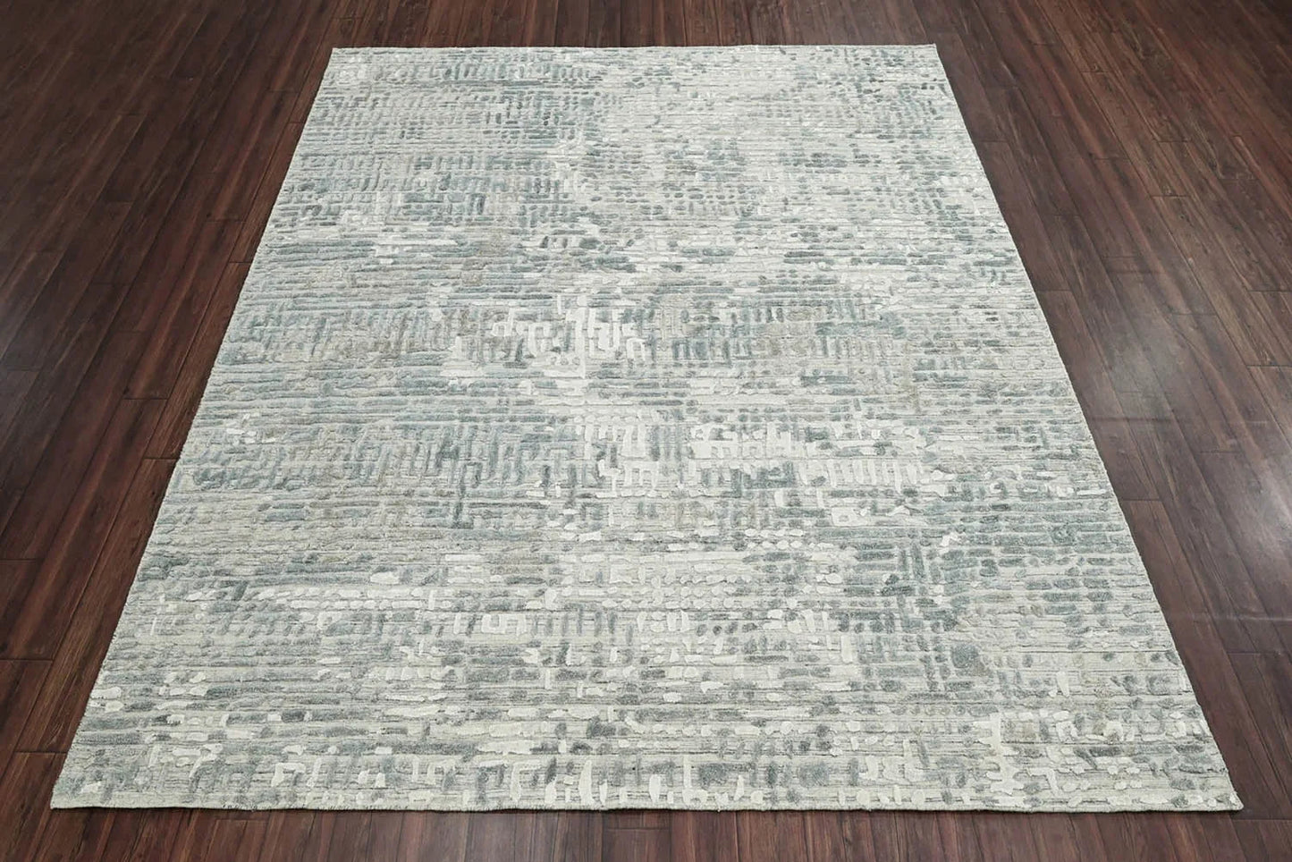 Multi Size Tone On Tone Gray Hand Knotted Tibetan Wool/Bamboo Silk Modern & Contemporary Oriental Area Rug-2