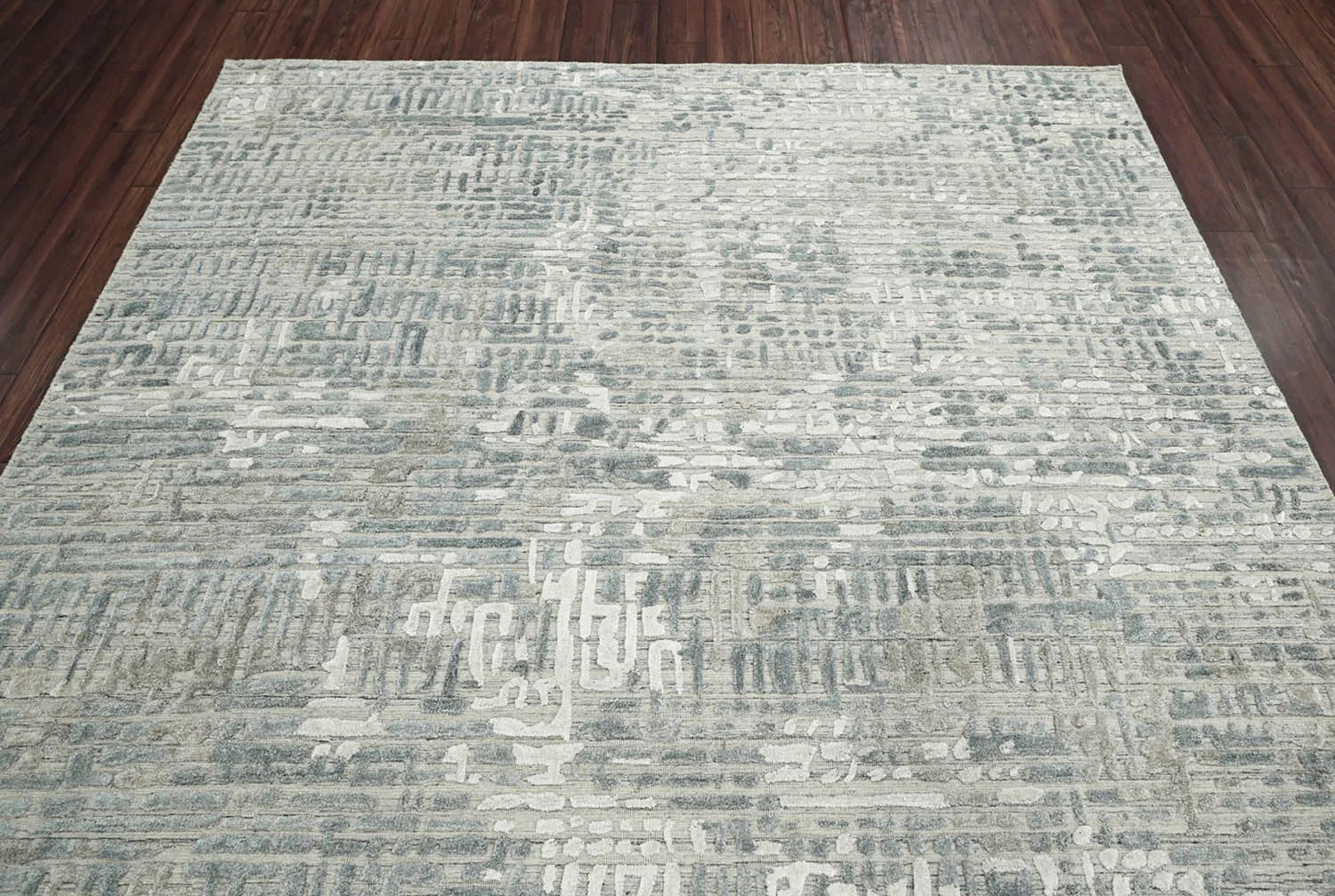 Multi Size Tone On Tone Gray Hand Knotted Tibetan Wool/Bamboo Silk Modern & Contemporary Oriental Area Rug-4