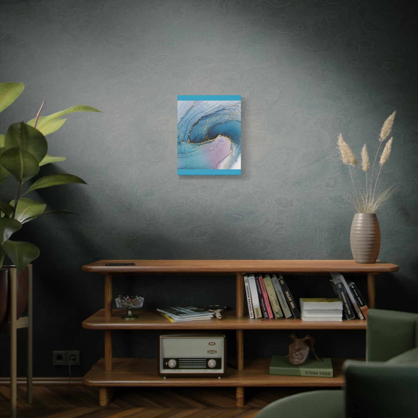 Canvas Wall Art, Abstract Ocean Wave, Modern Decor, Home Office, Gift for Her, Blue Gold Artwork, Living Room Wall Decor