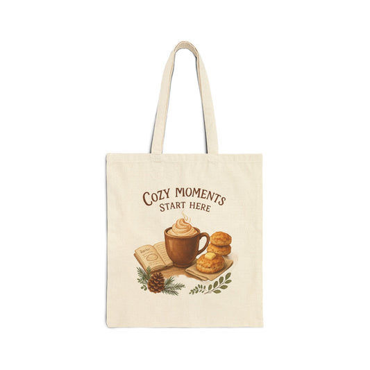 Cozy Moments Start Here Cotton Canvas Tote Bag