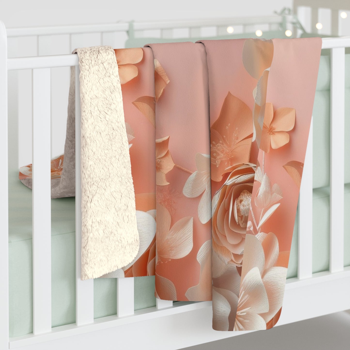 Blush Rose Floral Sherpa Blanket Peach Vintage Flower Pattern