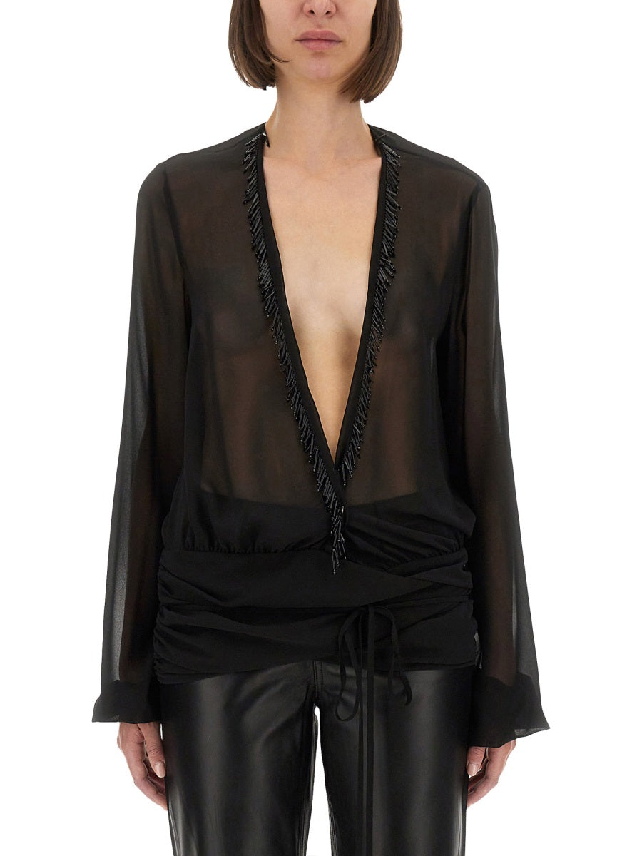 The Attico Women Embroidered Georgette Blouse