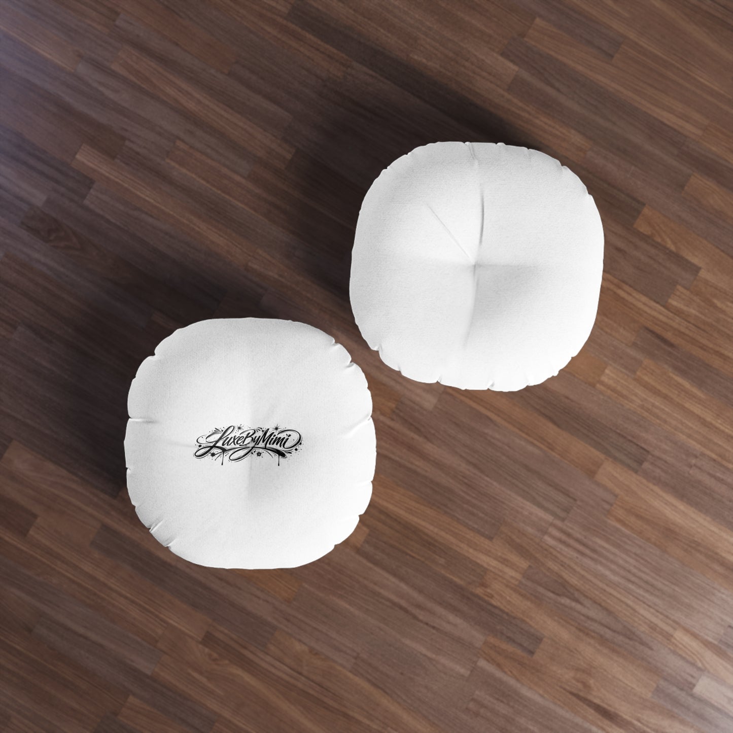 LuxeByMimi Round Tufted Floor Pillow — 'Live By Mimi' Script Accent, Cozy Boho Seating