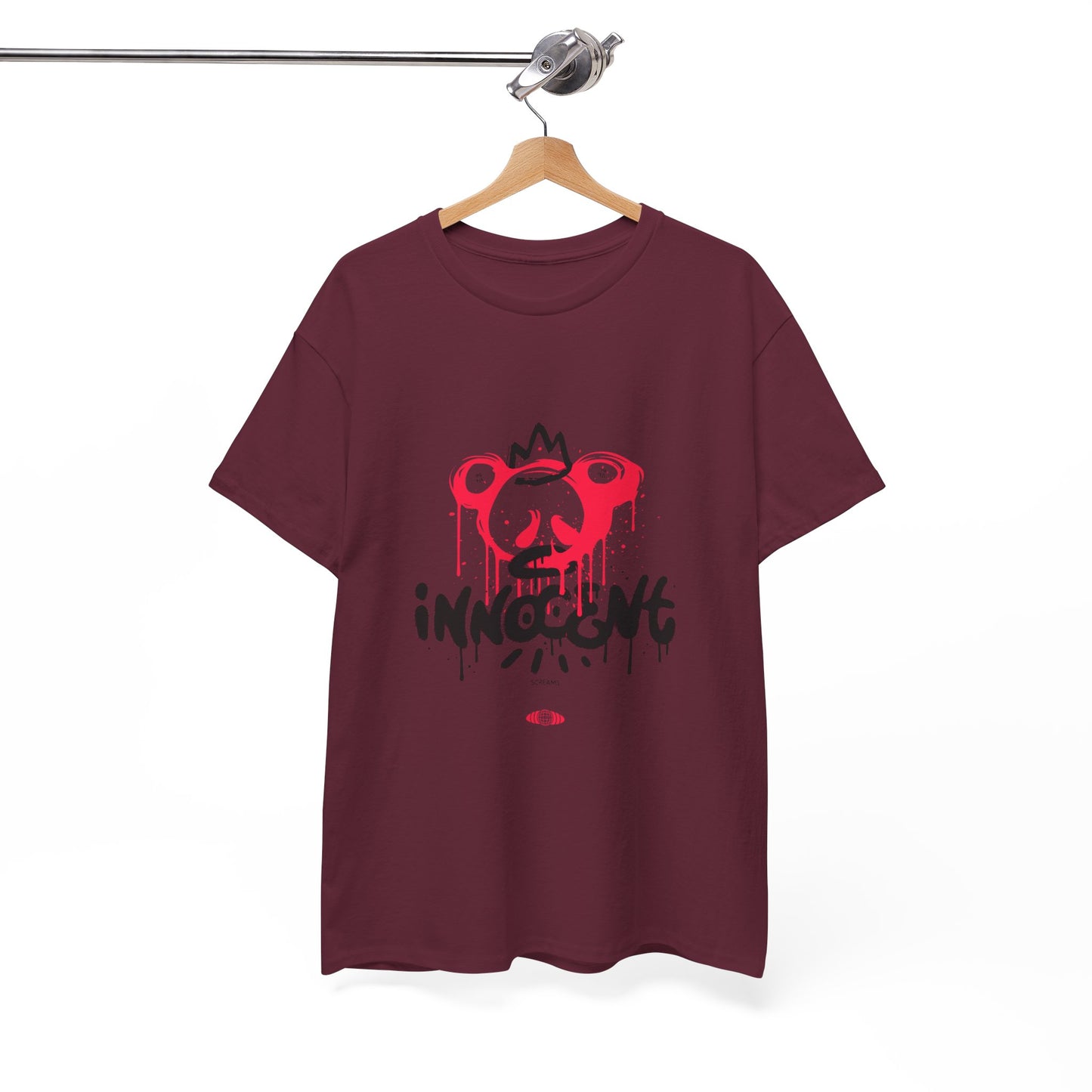 Edgy Graphic Tee: 'Innocent' Design, Urban Fashion, Streetwear, Unisex Cotton T-Shirt, Music Festivals, Casual Wear