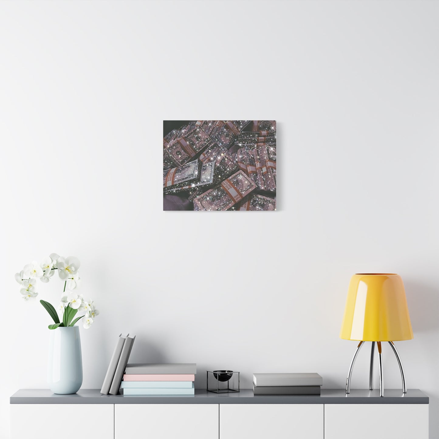 Sparkling Money Canvas Art, Glittery Wall Decor for Home, Modern Art Piece, Gift for Art Lovers, Chic Office Decor, Unique Wall Hanging