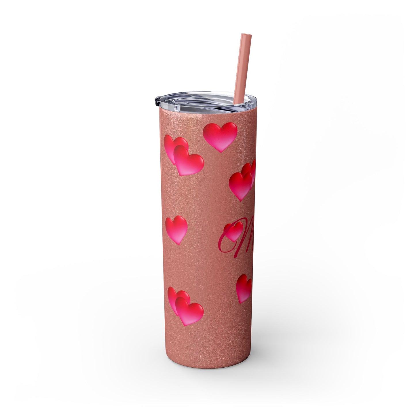 Gepasmaakte Glitter 20oz Dun Tumbler met Pienk Hartpatroon — [Jou Naam Hier]