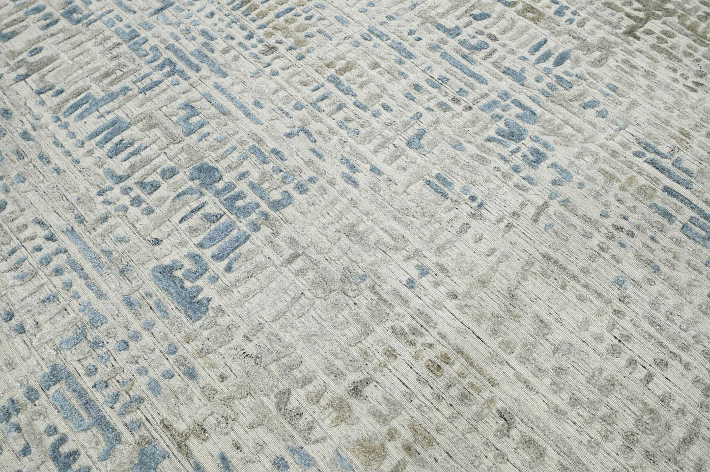 Multi Size Gray, Beige Hand Knotted Tibetan Wool/Bamboo Silk Modern & Contemporary Oriental Area Rug-4