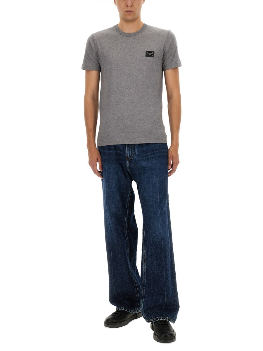 Dolce & Gabbana Men Cotton T-Shirt With Logo Plaque