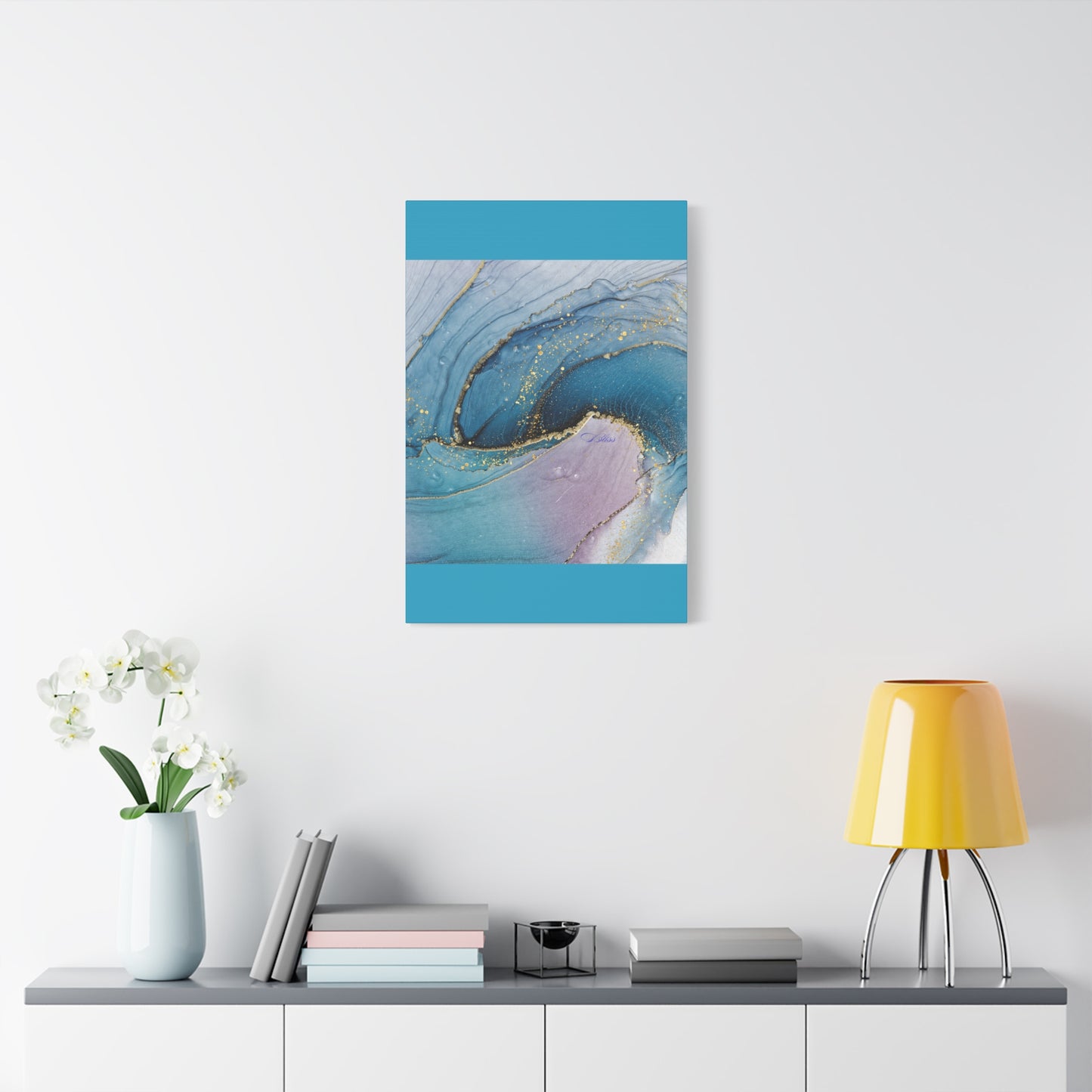 Canvas Wall Art, Abstract Ocean Wave, Modern Decor, Home Office, Gift for Her, Blue Gold Artwork, Living Room Wall Decor