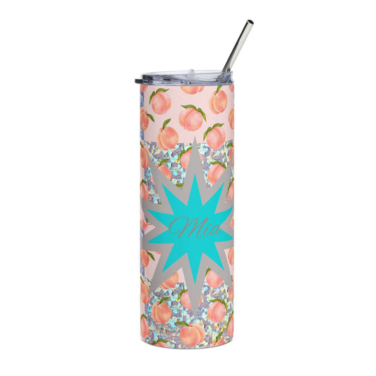Customized Name - Peach Pattern Skinny Tumbler | 20oz Stainless Steel Travel Cup
