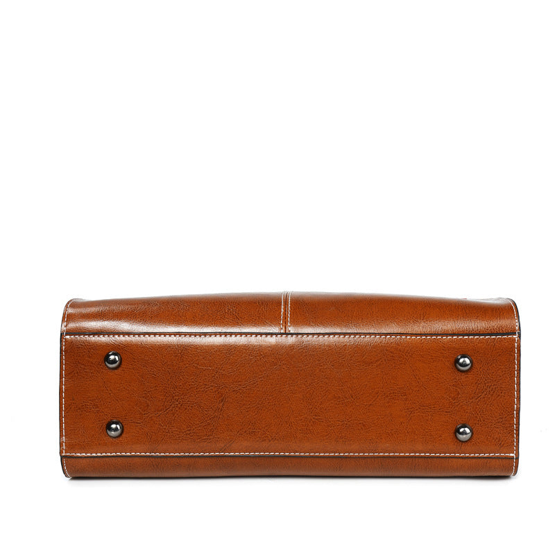 Oil wax stitching leather handbag