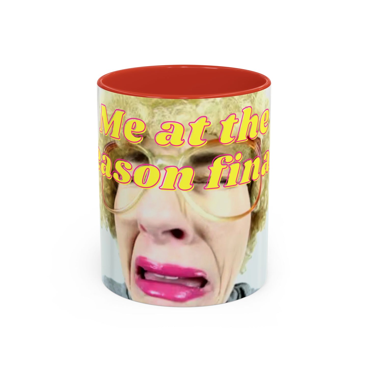 Humorous Accent Coffee Mug, "Me at the season finale", Funny Gift for TV Lovers, Comedy Merchandise, Unique Birthday Present, Fun Housewarming Mug