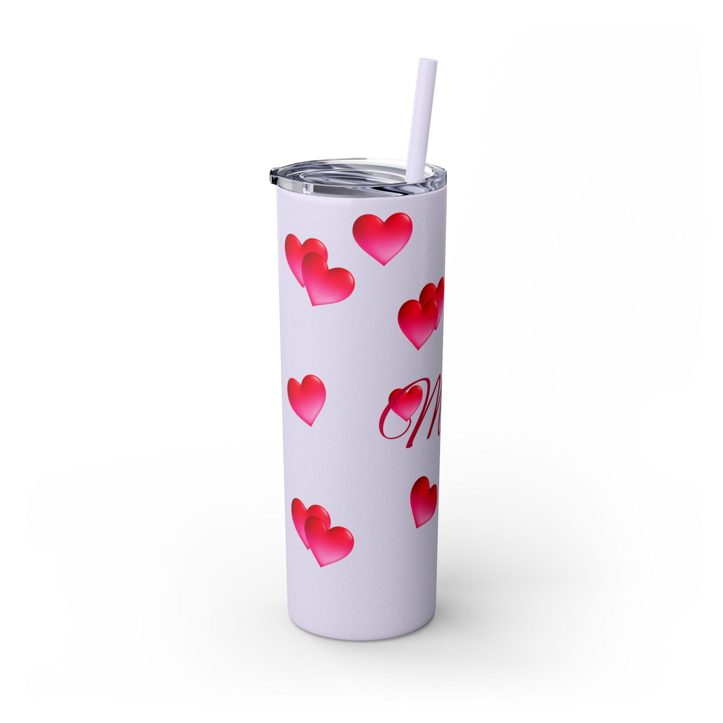 Gepasmaakte Glitter 20oz Dun Tumbler met Pienk Hartpatroon — [Jou Naam Hier]