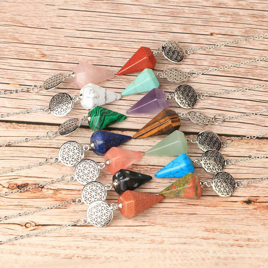 Semi-precious Stone Pendant Healing Crystal Point Pendulum Wicca Meditation Chakra