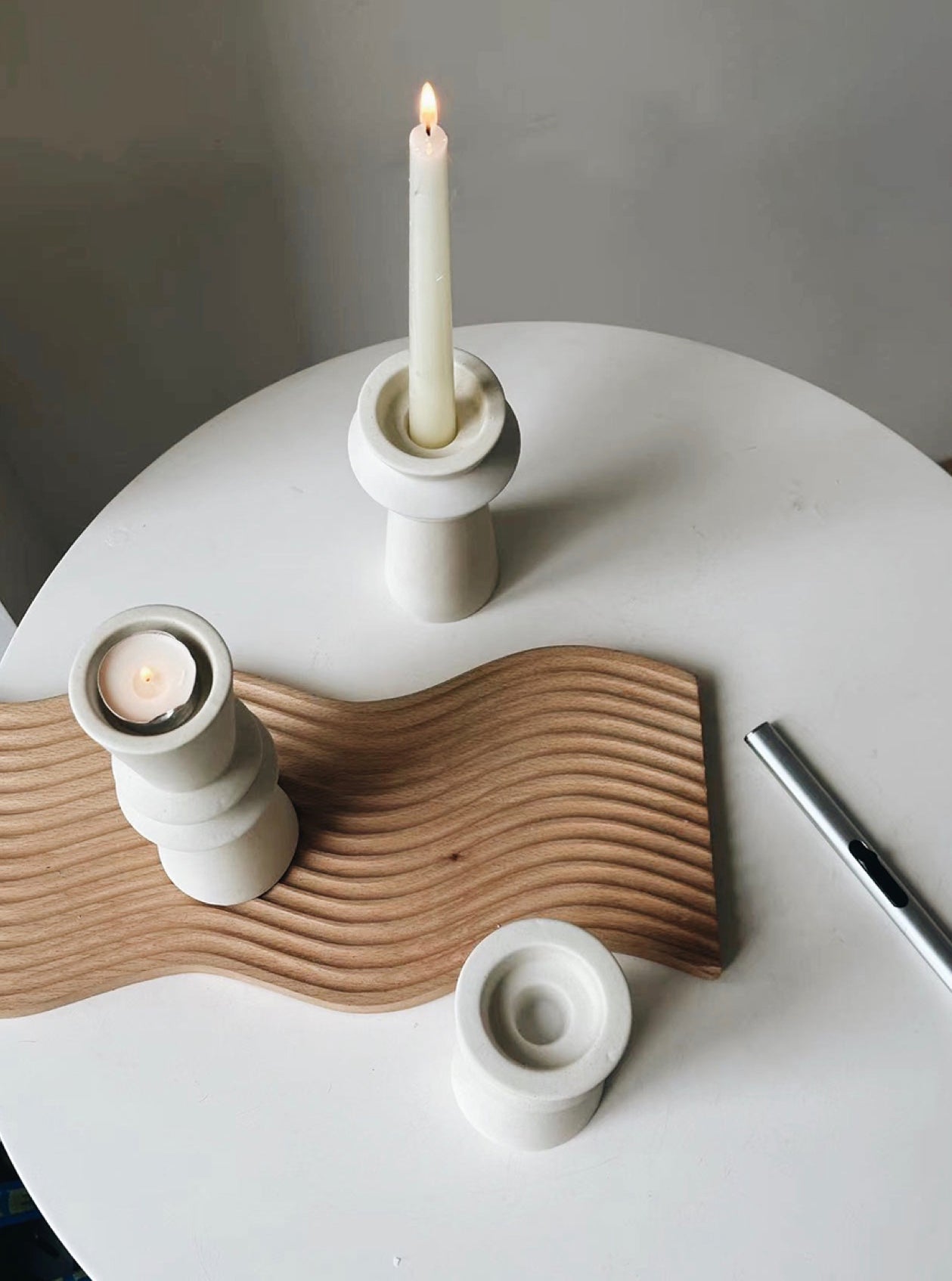 Set of 3 Minimalist Ceramic Candle Holders-4