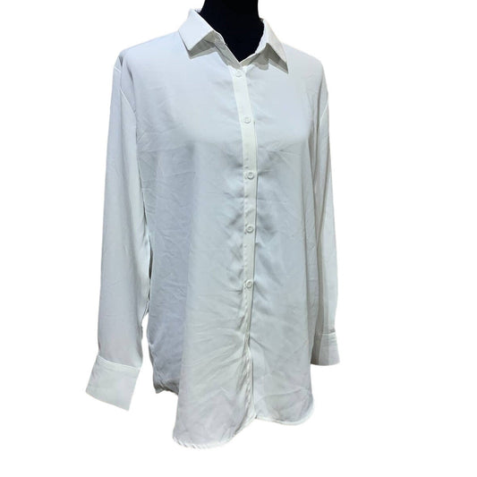 New Spring Season Womens Large Long Sleeve Polyester Button Down Career Blouse
