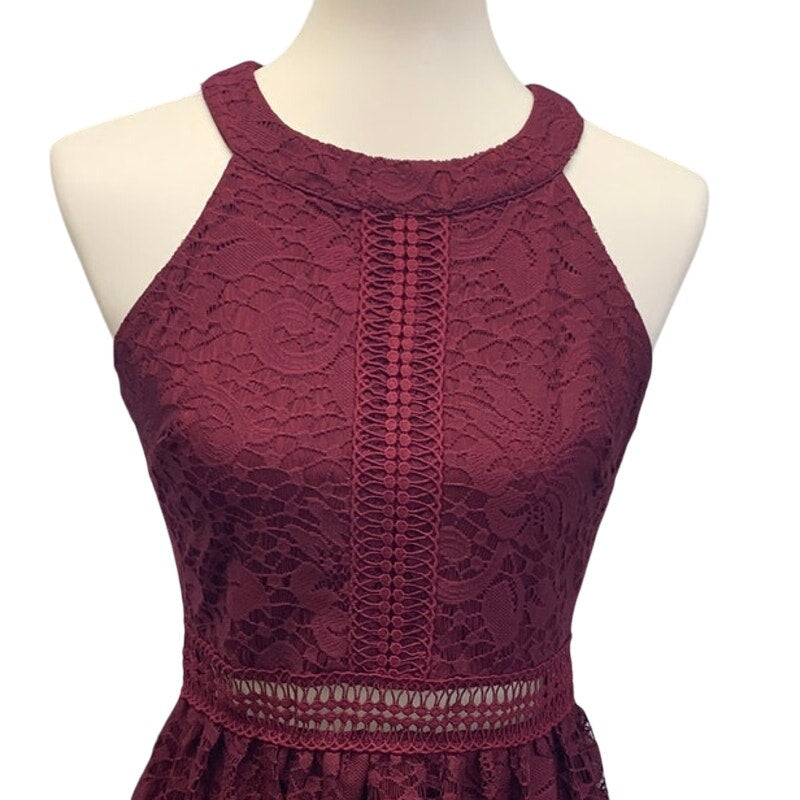 By & By Juniors Size 9 Sleeveless Lace Fit & Flare Wine Red Knee Length Dress