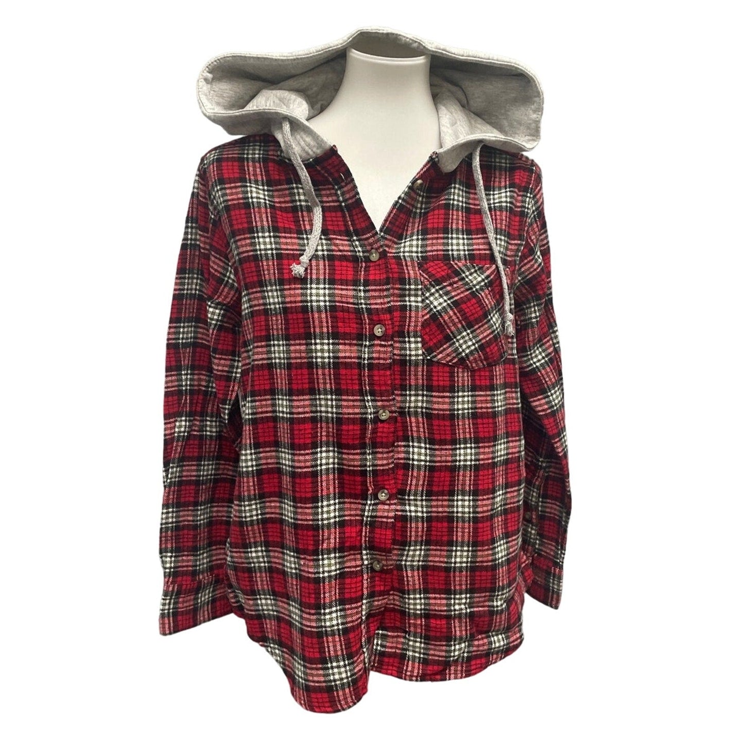 New Time and Tru Womens XL Long Sleeve Plaid Flannel Cotton Blend Hoodie