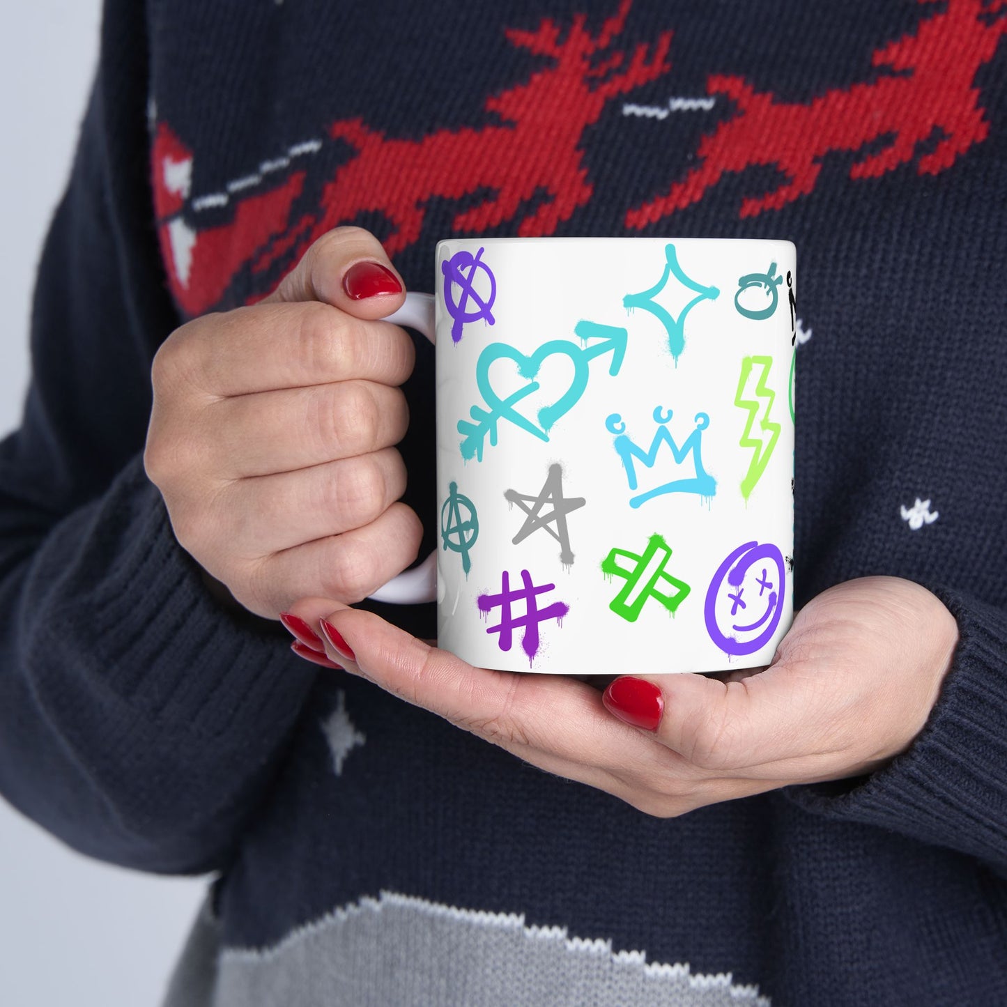 SMILE Vibrant Graffiti Ceramic Mug, Art Mug, Unique Gift, Inspirational Mug, Coffee Cup, Fun Drinkware