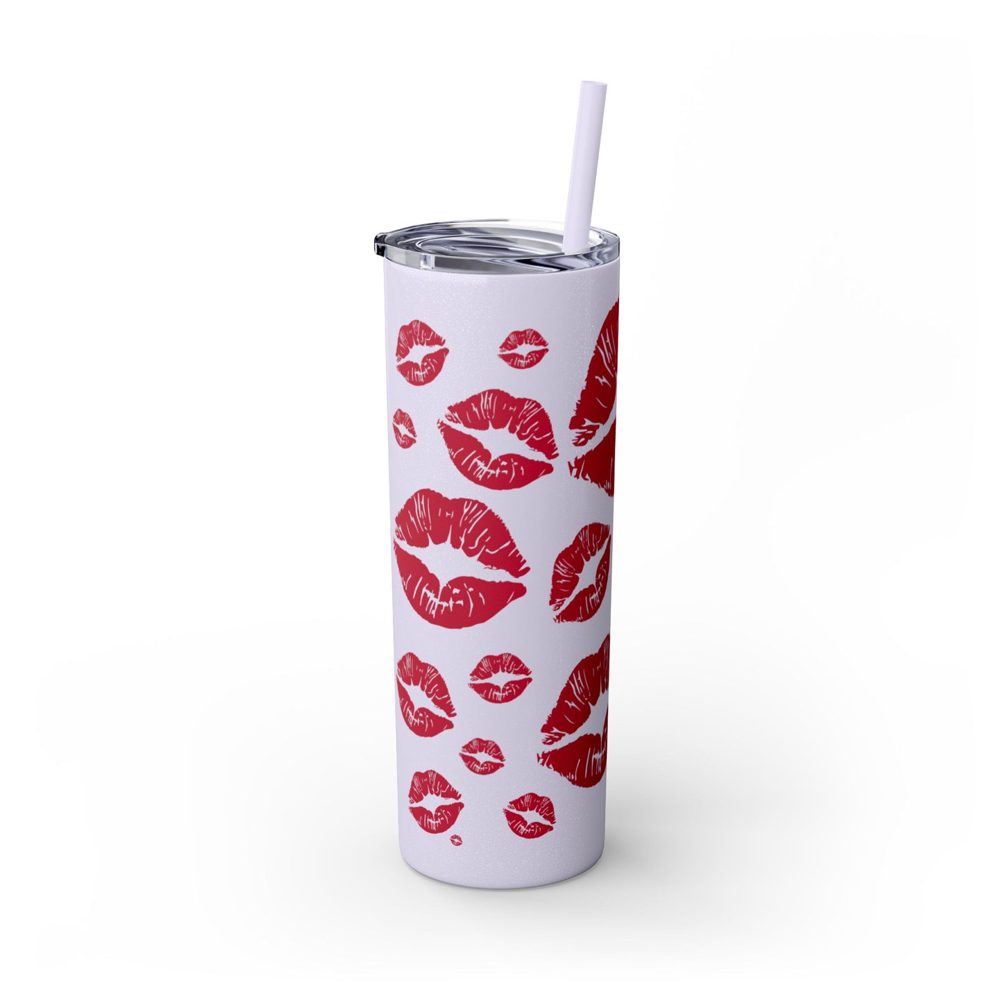 Red Lips Kiss Mark Skinny Tumbler, 20oz | Kiss Print Drinkware | Cute Gift for Her | Travel Mug | Valentine's Day, Wedding Favor