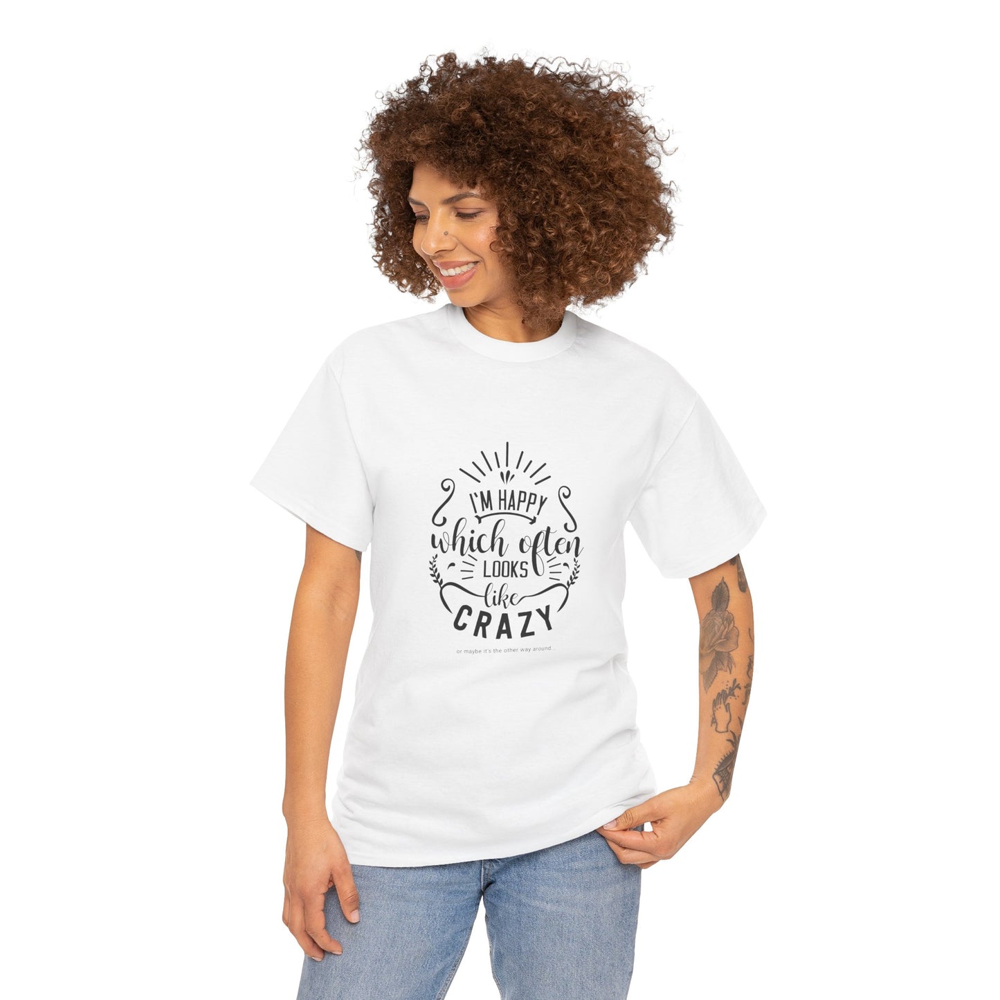 Happy Life or Crazy Unisex Cotton Tee - Perfect for Everyday Wear, Gift, Casual Style, Festival, and Celebrations