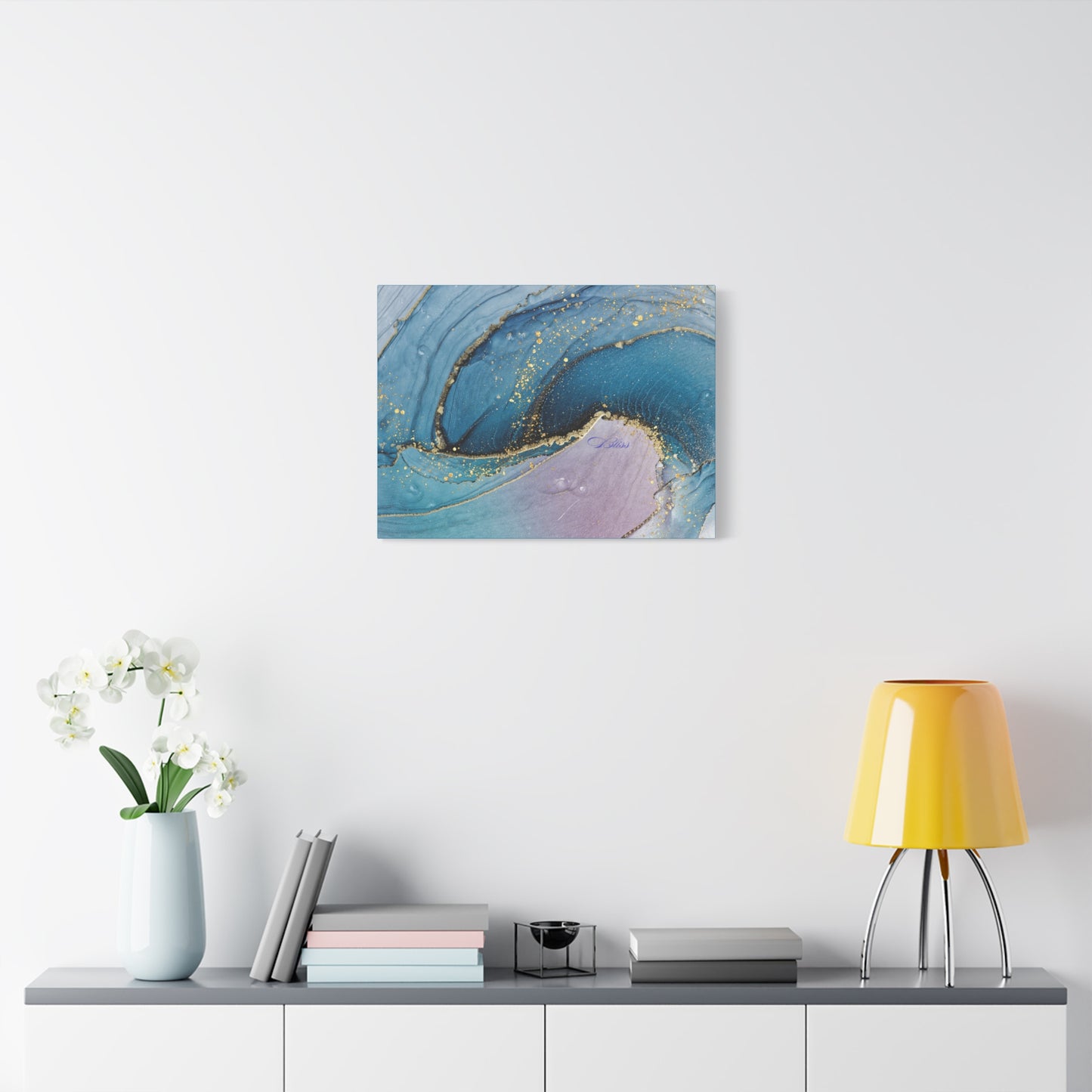 Canvas Wall Art, Abstract Ocean Wave, Modern Decor, Home Office, Gift for Her, Blue Gold Artwork, Living Room Wall Decor