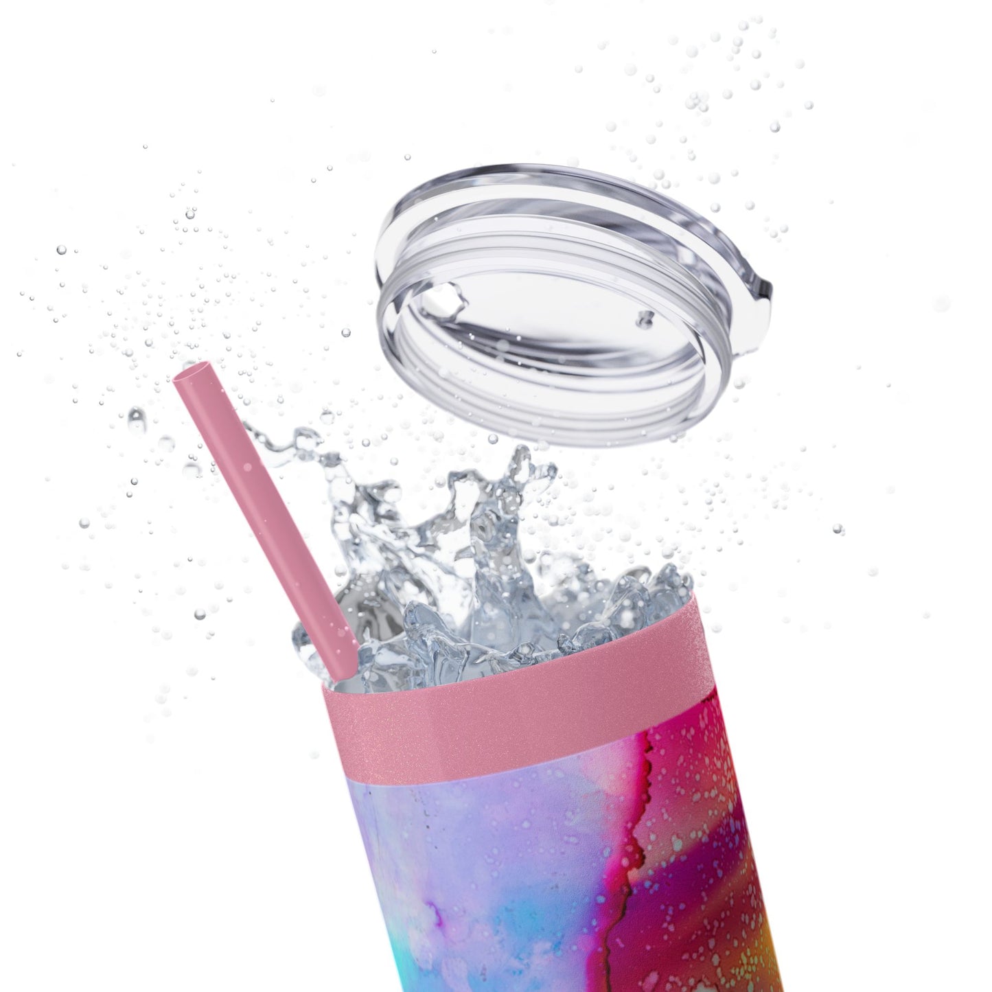 Beautiful Watercolor Splatter Skinny Tumbler with Straw - 20oz, Vibrant Colorful Drinkware for Every Occasion, Perfect Gift for Friends, Reusable Travel Mug, Water [...]