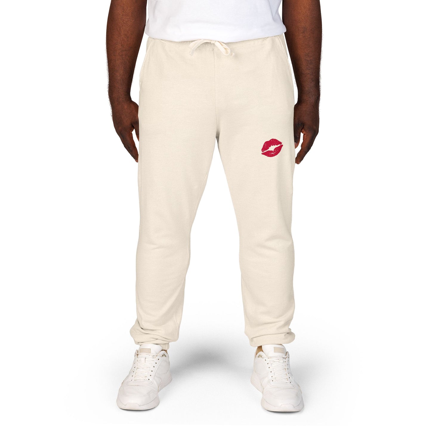 Cozy Fleece Kiss Print Sweatpants, Relaxed Lounge Pants, Unisex Stylish Joggers, Perfect for Casual Days, Gift for Friends, Comfortable Home Wear