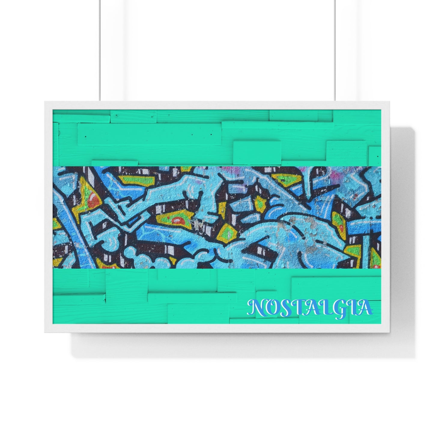 Nostalgia Graffiti Horizontal Framed Poster — Teal Urban Street Art Print