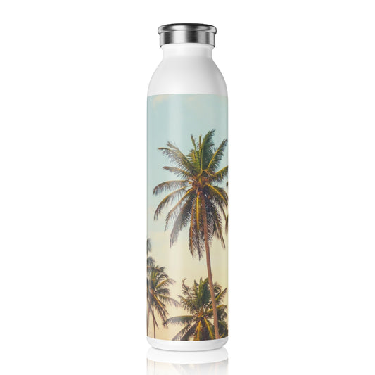 CALIFORNIA  PALM TREES Tropical Sunset Slim Water Bottle, Eco-Friendly Drinkware, Summer Hydration, Beach Vibes, Travel Accessory, Gift for Nature Lovers