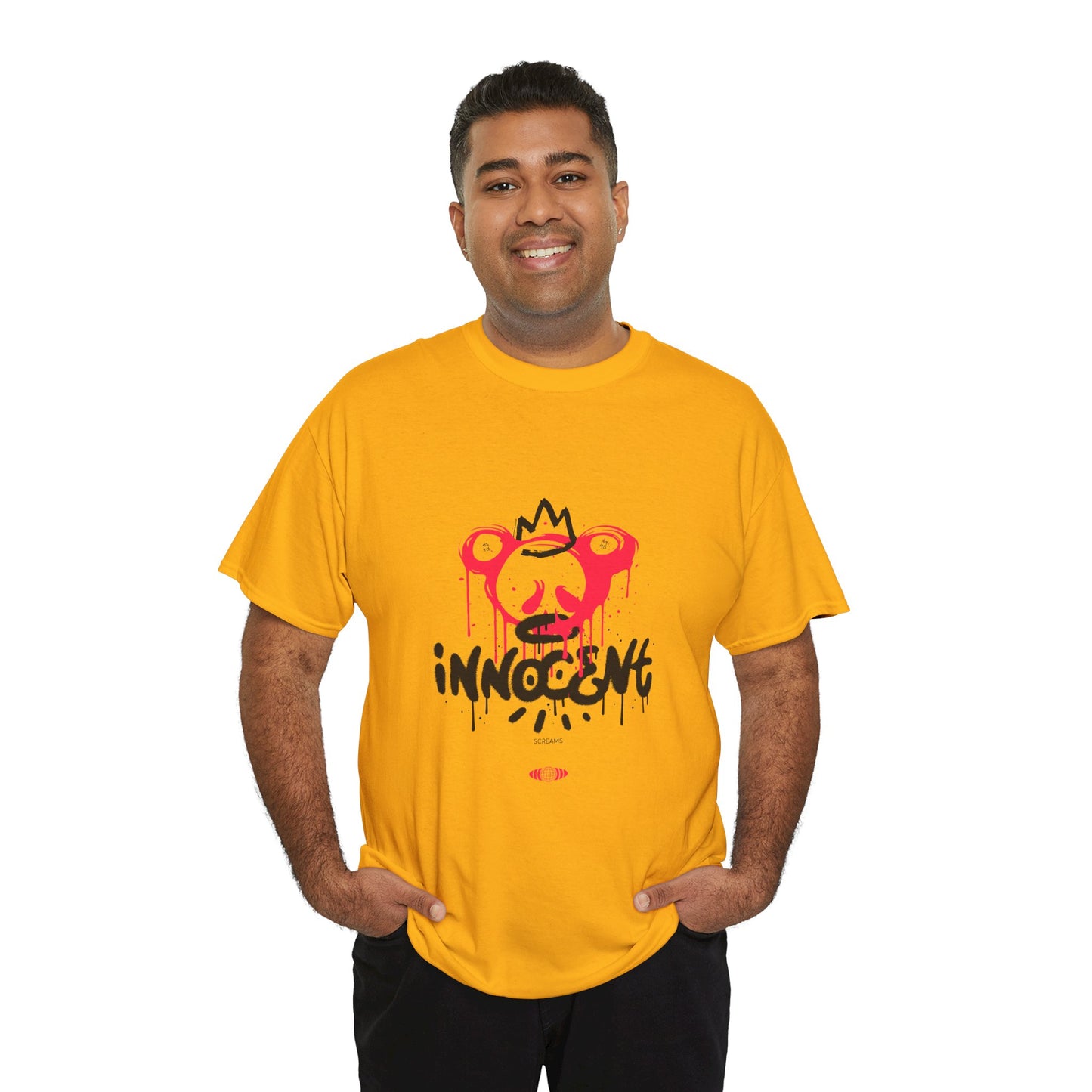 Edgy Graphic Tee: 'Innocent' Design, Urban Fashion, Streetwear, Unisex Cotton T-Shirt, Music Festivals, Casual Wear