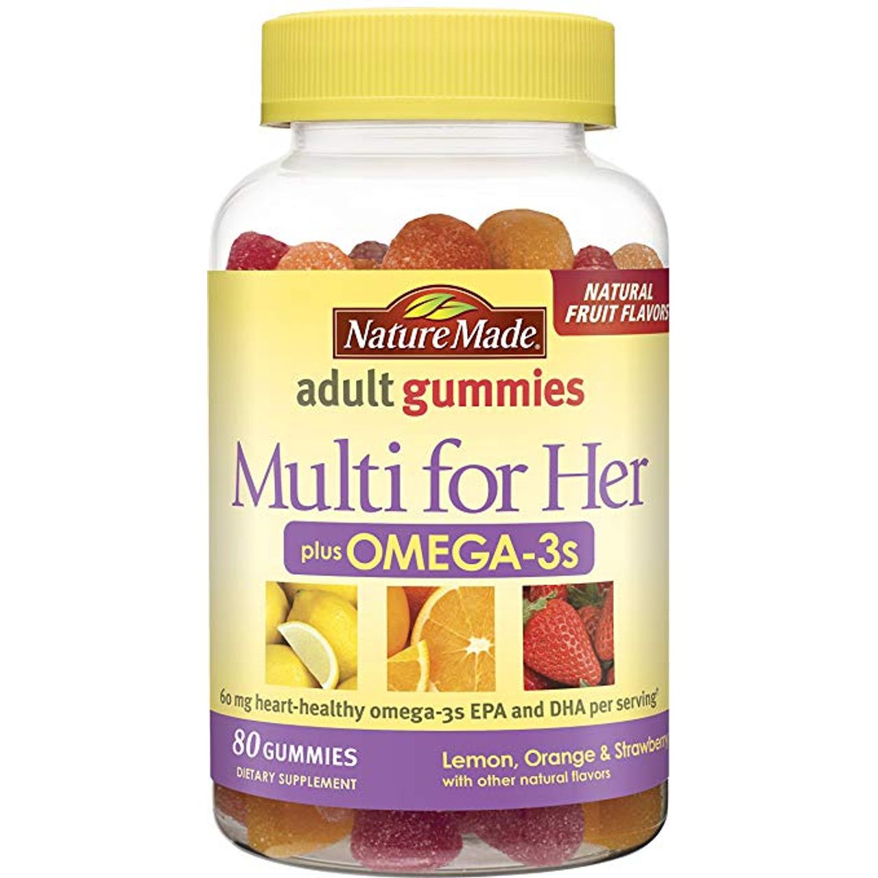Nature Made Multi For Her + Omega-3 Gummies Multivitamin Strawberry, Lemon & Orange Flavors