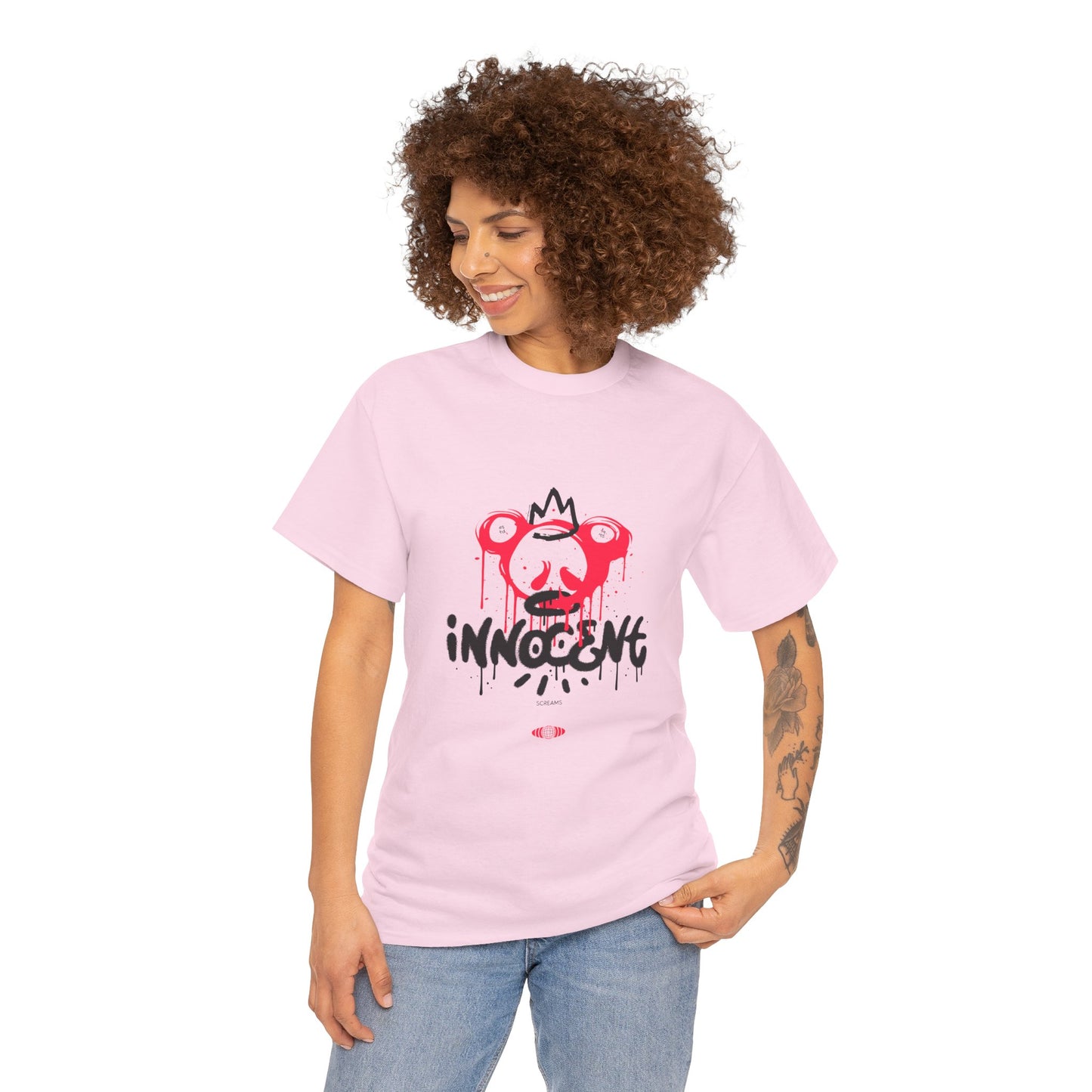 Edgy Graphic Tee: 'Innocent' Design, Urban Fashion, Streetwear, Unisex Cotton T-Shirt, Music Festivals, Casual Wear