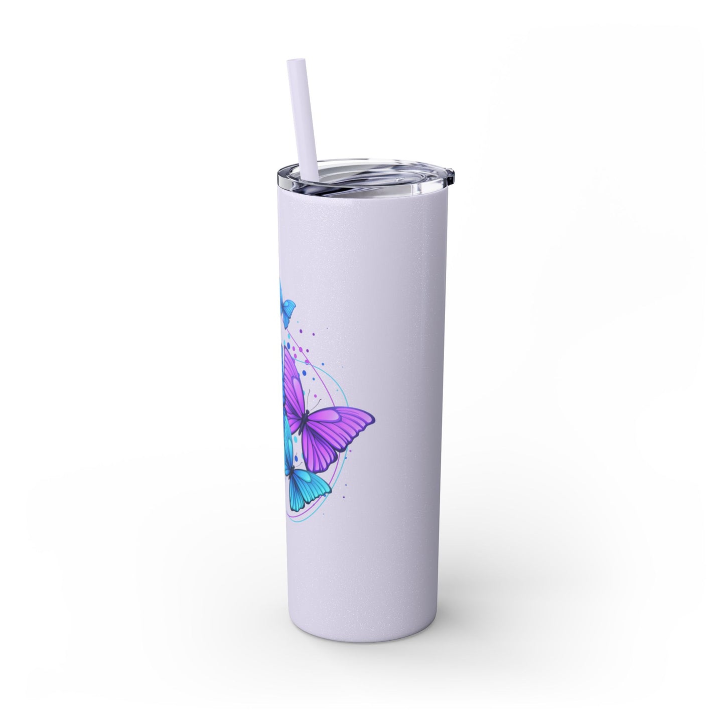 Butterfly Design Skinny Tumbler with Straw - 20oz Travel Mug