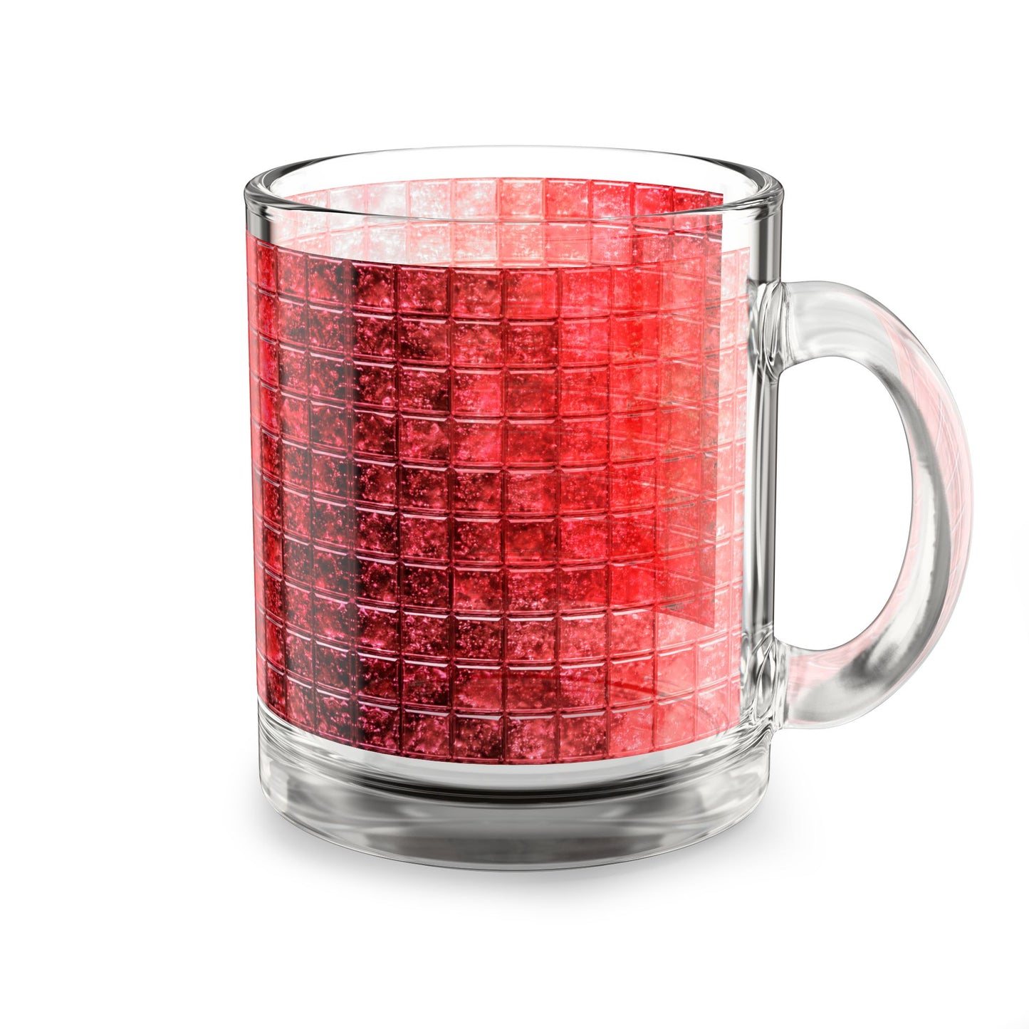 Red Watercolor Grid Glass Mug 10oz