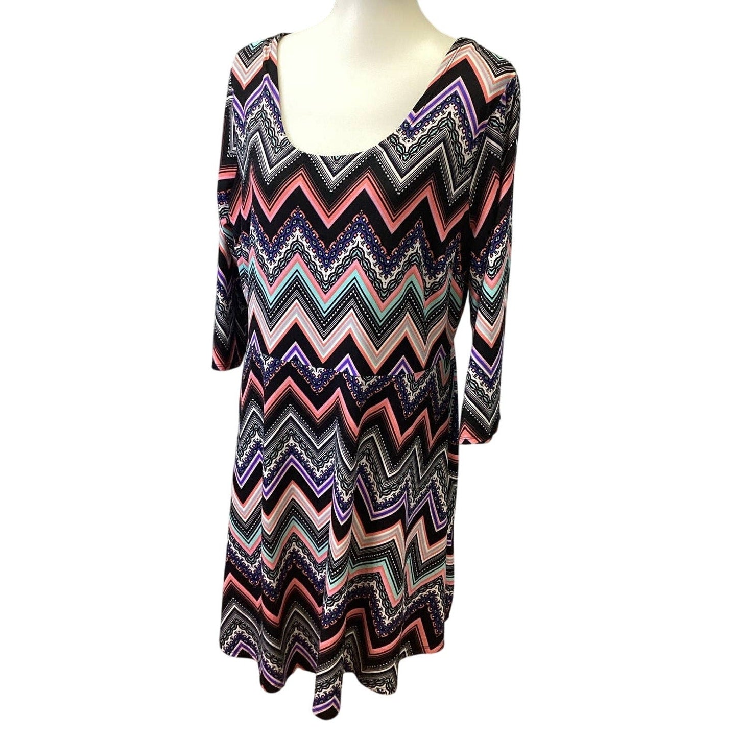 Derek Heart Womens Plus Size 2X Long Sleeve Chevron Stripe Scoop Neck Dress