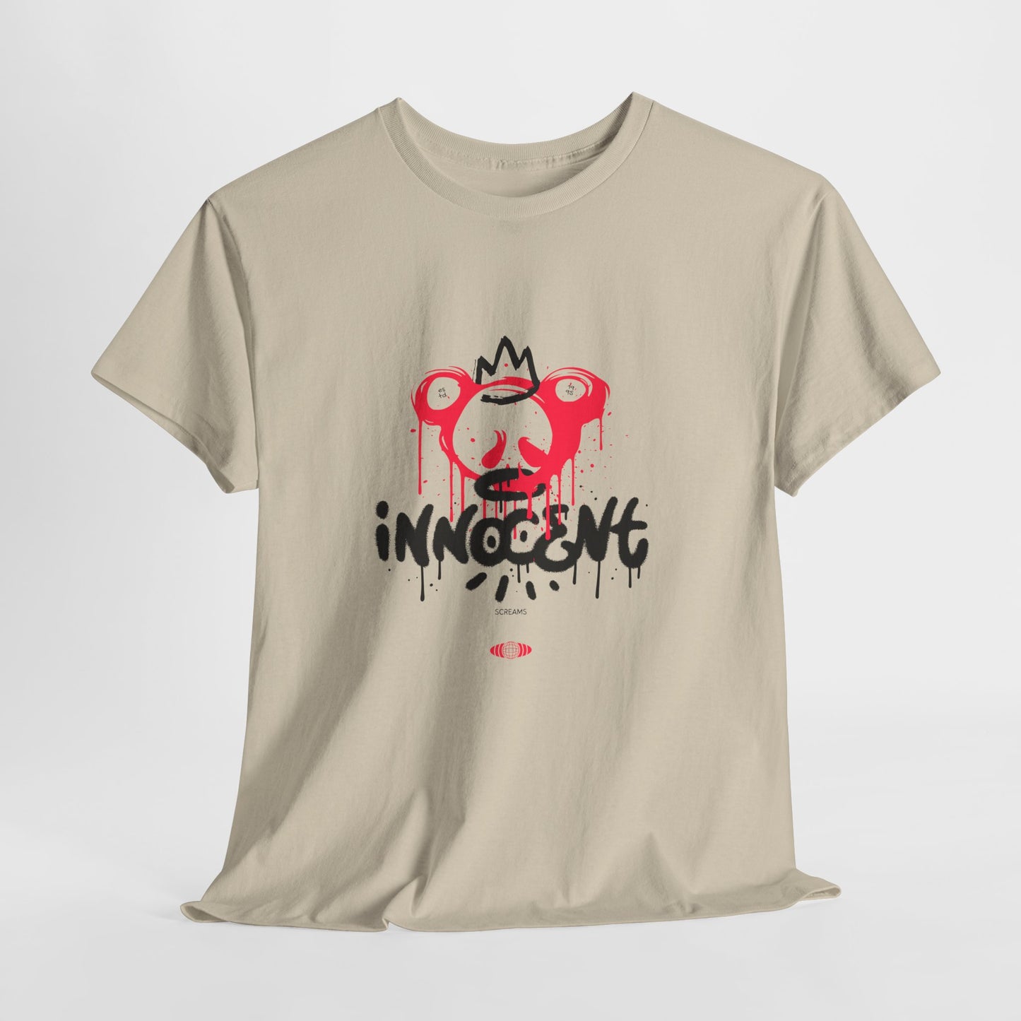 Edgy Graphic Tee: 'Innocent' Design, Urban Fashion, Streetwear, Unisex Cotton T-Shirt, Music Festivals, Casual Wear