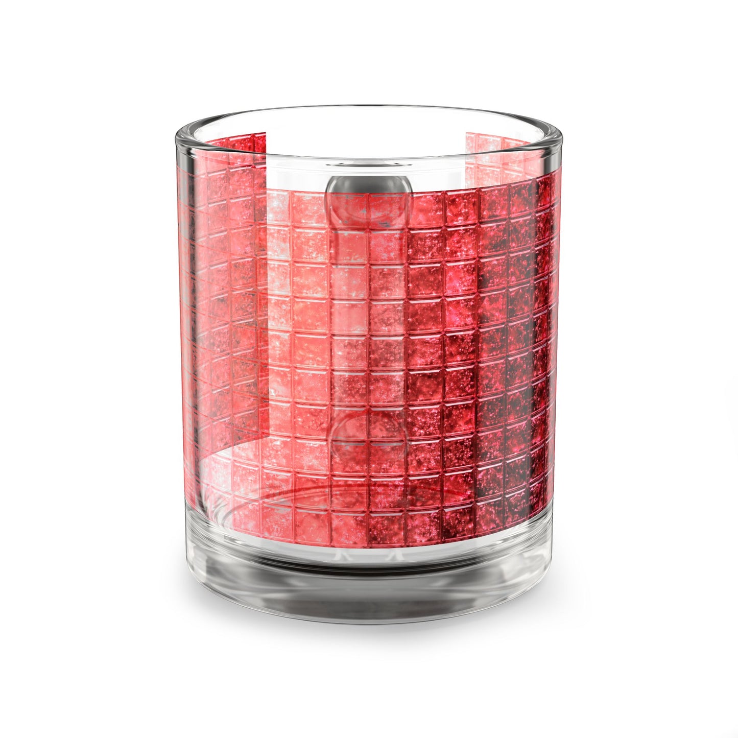 Red Watercolor Grid Glass Mug 10oz