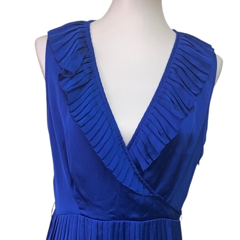 Apt 9 Womens Medium Sleeveless Pleated Ruffle Royal Blue Deep V Sheath Dress