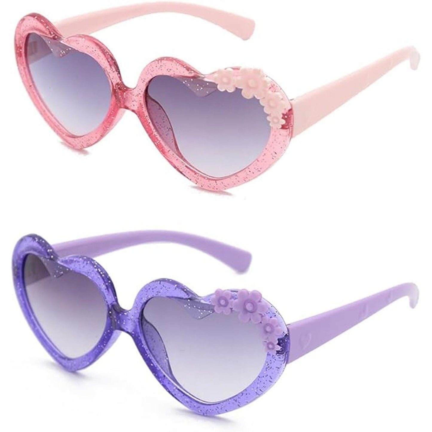 2-Pack Girls Purple Pink Heart Shaped Plastic UV 400 Protection Sunglasses